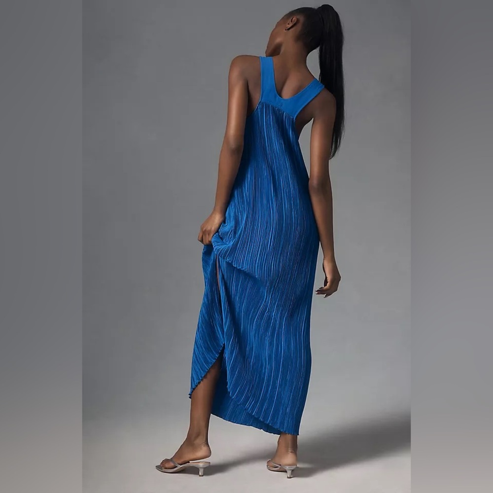NWT Anthropologie Royal Blue Plisse Pleated Halter Maxi Dress Small S - Picture 2 of 3